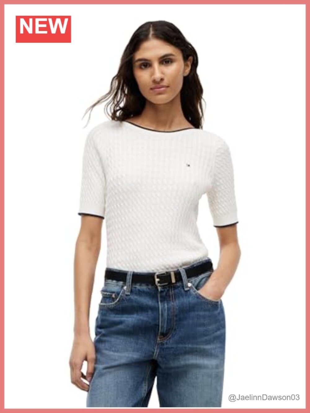 100% Cotton Cable Knit Boat Neck Short Sleeve Lightweight Pullover Sweater